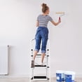 thumbnail image 2 of SZHLUX 3 Step Ladder, Foldable Steel Stool with Wide Anti-Slip Pedals, Convenient Handgrip, Portable Household Staircase (White) - Ideal for Home Use, 2 of 8