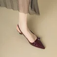 thumbnail image 1 of Sandalias con tacón de charol medio para mujer, zapatos Retro de charol, punta estrecha, color rojo vino francés, sin talón, novedad de verano, 2024, 1 of 5