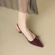 thumbnail image 1 of Sandalias con tacón de charol medio para mujer, zapatos Retro de charol, punta estrecha, color rojo vino francés, sin talón, novedad de verano, 2024, 1 of 5
