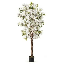 GVN 6FT 1 Pieces Faux Bougainvillea Plants Decorative with 910 White Flowers, Artificial Plant for Patio, Garden, Front Door, Balcony, Backyard, White
