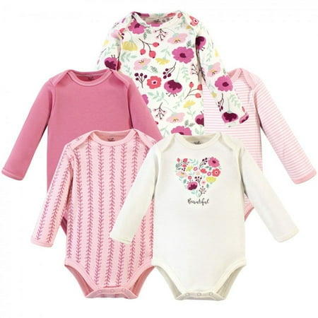 Touched by Nature Baby Girl Organic Cotton Long-Sleeve Bodysuits 5pk, Botanical, 18-24 Months