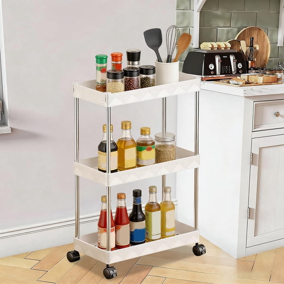 Tgbvmt 3 Tier Wide Storage Cart 22.8 Inch Large Capacity Rolling Storage Organizer with Wheels Removable Shelves for Kitchen Dorm Bathroom Closet Pantry Narrow Space Home Storage Rack