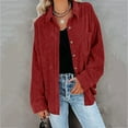 thumbnail image 3 of PATLOLLAV Womens Corduroy Buttoned Cardigan Long Sleeve Lapel Loose Padded Shirt Tops, 3 of 6