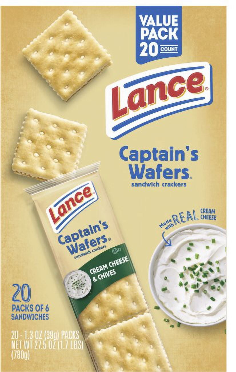 Lance Captain's Wafers, Cream Cheese and Chives, Lance Grilled Cheese, Peanut Butter Cookies, Snack Crackers, Lance Peanut Butter Crackers for a total of 40 units