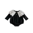 thumbnail image 2 of LYMAYTER Infant Baby Girls Romper Long Sleeve Lace Peter Pan Collar‌ Newborn Fall Winter Clothes 3-24M, 2 of 8