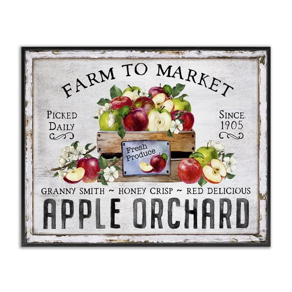 Stupell Industries Farmhouse Apple Orchard Food & Beverage Painting Black Framed Art Print Wall Art, 14 x 11