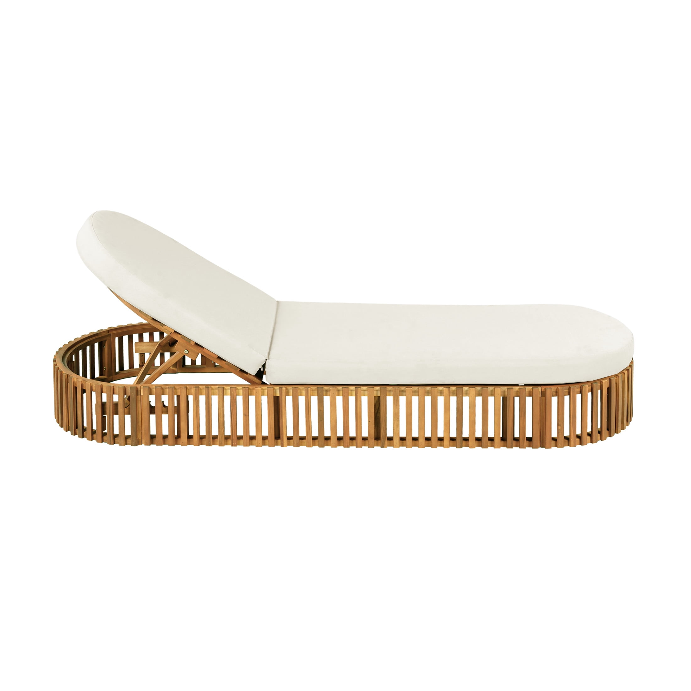 Christopher Knight Home 80.8" L Outdoor Chaise Lounge with Curved Cushion, Teak and Cream