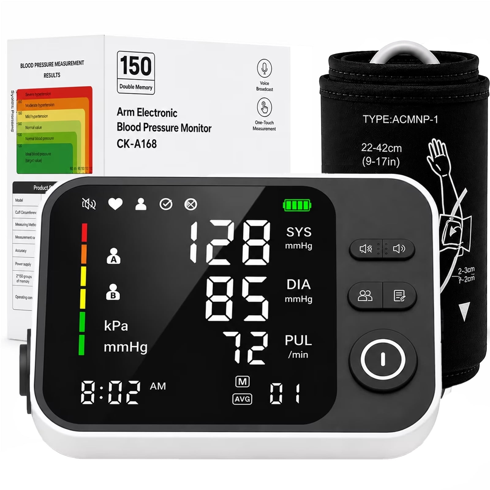 Moonsun Automatic Upper Arm Blood Pressure Monitor,Voice Broadcast with Quick Mute, Large Cuff 8.7”-16.6”, 2-User Memory, for Home Use