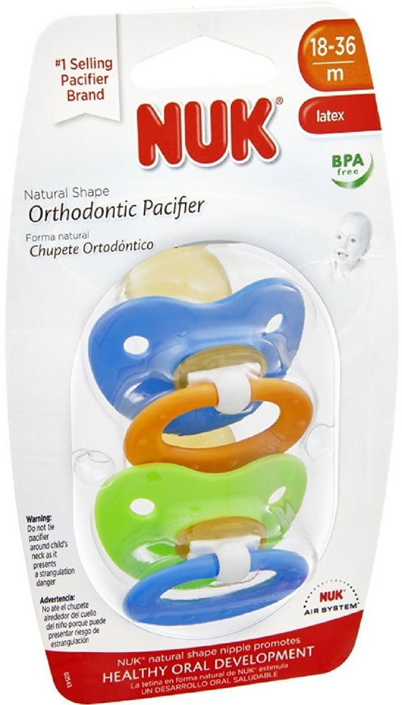 NUK Natural Shape Orthodontic Pacifiers 6-18 Months Colors May Vary 2 ea Latex 