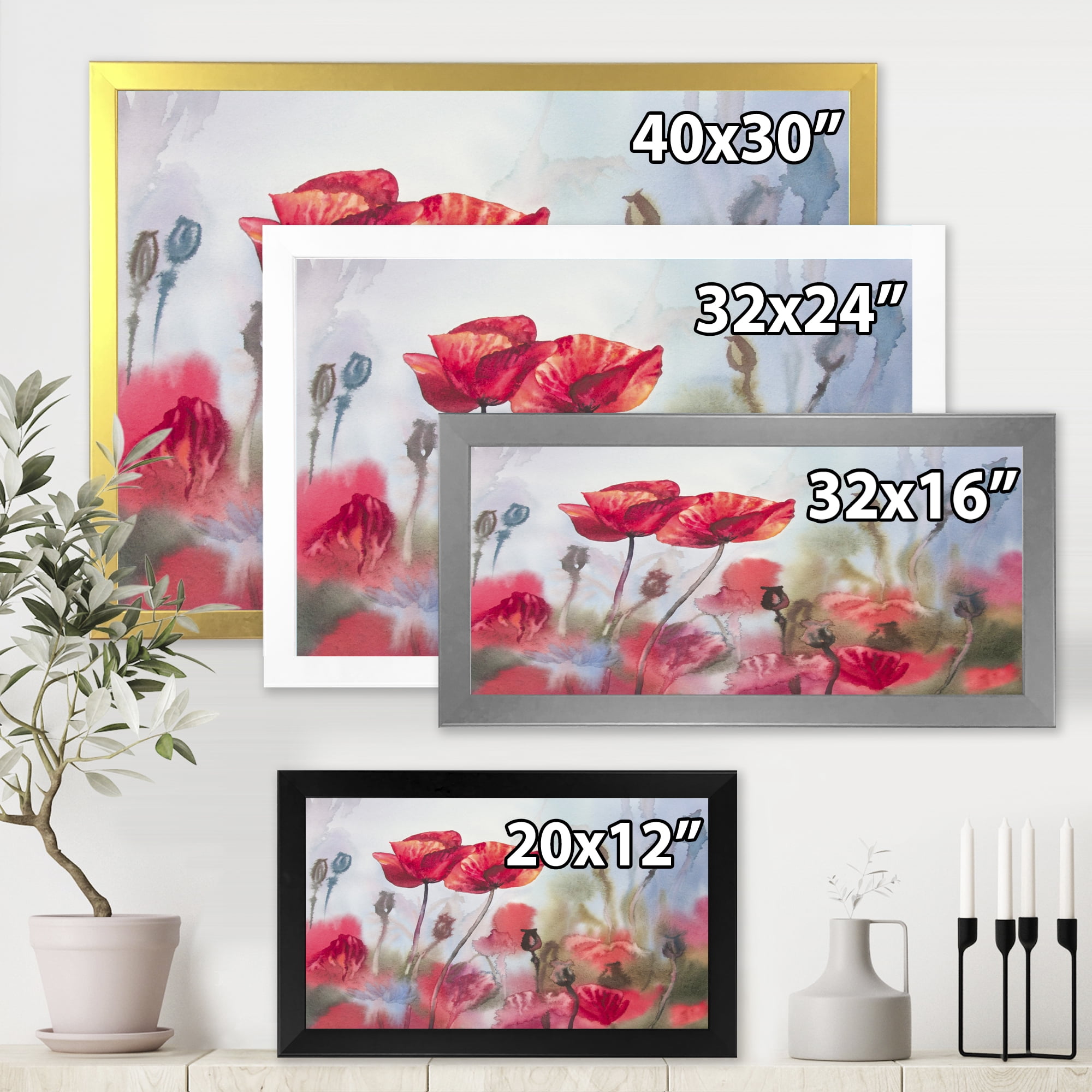 Designart 'Blossoming Red Poppies In The Meadow' Traditional Framed Art Print