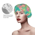 thumbnail image 3 of KLL Colorful Palm Leaves Pattern Shower Cap & Bath Cap for Women,Reversible Oversized Waterproof Shower Caps for all Hair Lengths,Elastic Reusable Bathing Hair Cap, 3 of 7