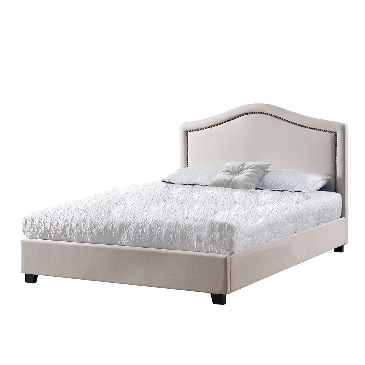 LYKE Home Caleb Ivory Upholstered Bed with Nailhead Trim 
