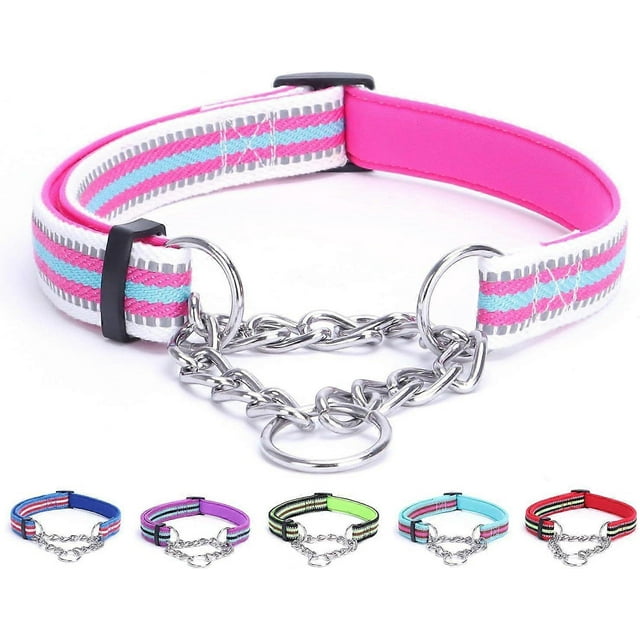 Reflective Martingale Dog Collars, Adjustable Soft Neoprene Padded Breathable Nylon Pet Collar for Puppy, Medium and Large Dogs,Rose Red,L