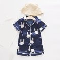 thumbnail image 2 of Odeerbi Toddler Girls 2 Piece Pajamas Set Cartoon Satin Sleepwear Fashion Casual Short Sleeve Tops Turndown Neck Collar Botton Printed Shorts Sets Dark Blue, 2 of 4