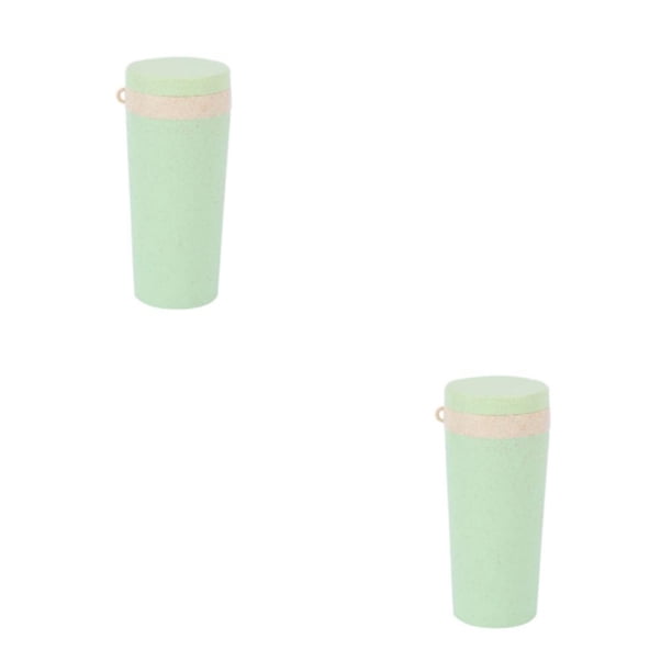 Yuarrent Botella deportiva de fibra de trigo con tapa, buen sellado, vaso de té de la leche para coche, vasos para viajes al aire libre, Verde 2Conjunto