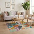 thumbnail image 3 of ODIKA 4'x6' Orange Vibrant Geometric Abstract Design Washable Area Rug Eclectic Mix of Modern Shapes and Retro Patterns Non-Slip, Chair-Friendly, Flatwoven for Home Office, Under Desk, 3 of 7