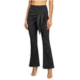 thumbnail image 2 of Lmueinov Bell Bottom Pants for Women Elastic Waist Tie Front Flare Pants Solid Color Slim Fit Trousers Fashion Casual Wrap Waist Pants for Vacation Everyday Wear, 2 of 7