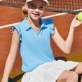 thumbnail image 6 of Girls Short Sleeve Polo Shirts Kids Ruffle Puff Sleeve Tops Button Collar School Uniform Shirts 5-14 Years Blue 160, 6 of 8