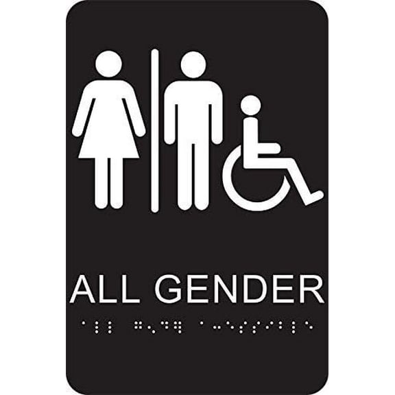 HY-KO Products DB-22 All Gender Restroom Braille Sign, 6" x 9", White/Black