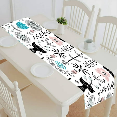 

ECZJNT cute black cats and flowers table runner table cloth tea table cloth 14x72 Inch