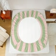 thumbnail image 5 of Feelyou Pink Green Abstract Teens Twin Sheet Sets, Modern Geometric Lines Twin Fitted Sheet, Farmhouse Ticking Stripes Flat Sheet, Microfiber Bedroom Decor, 3pcs, 5 of 7