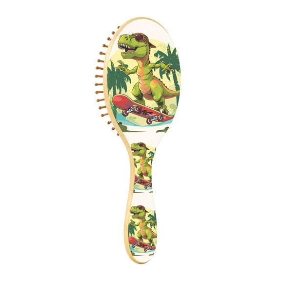JSTEL Dinosaur Skateboard Funny Hair Brush for Women Men Natural Wood Detangler Brushes for All Hair Types Hairbrush for Wet & Dry