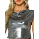 thumbnail image 5 of INSPIRAR CHIC Blusa Metálica Sin Mangas para Mujeres Fiesta Club Top Brillante XL Negro Plateado, 5 of 6