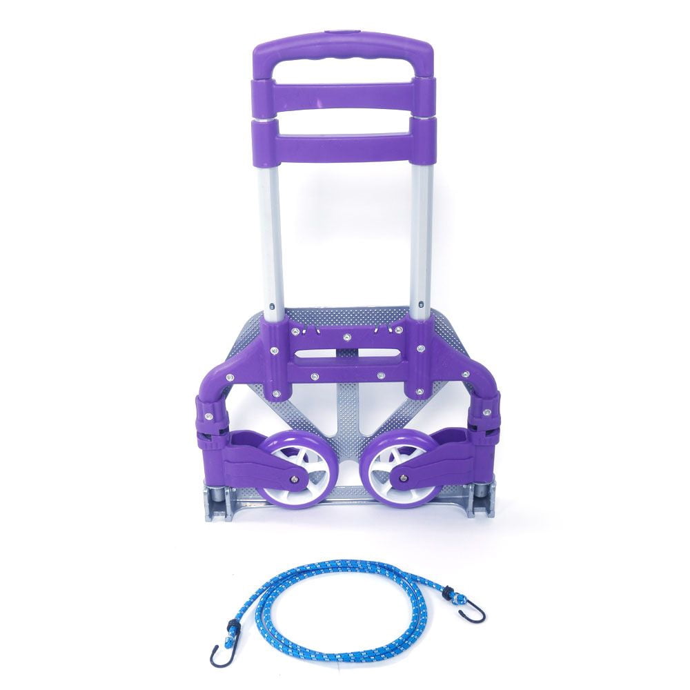 Purple Portable Aluminum Folding Dolly, Collapsible Hand Truck Push Trolley for Luggage & Cargo