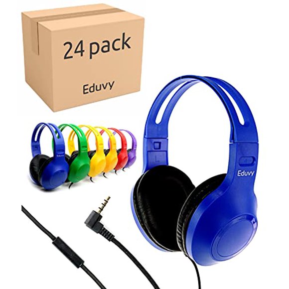 Eduvy Bulk Auriculares para Aula con Micrófono, Paquete Escolar de Alta Resistencia Auriculares con Cable para Estudiantes. Suministros imprescindibles para profesores desde la primaria hasta la unive