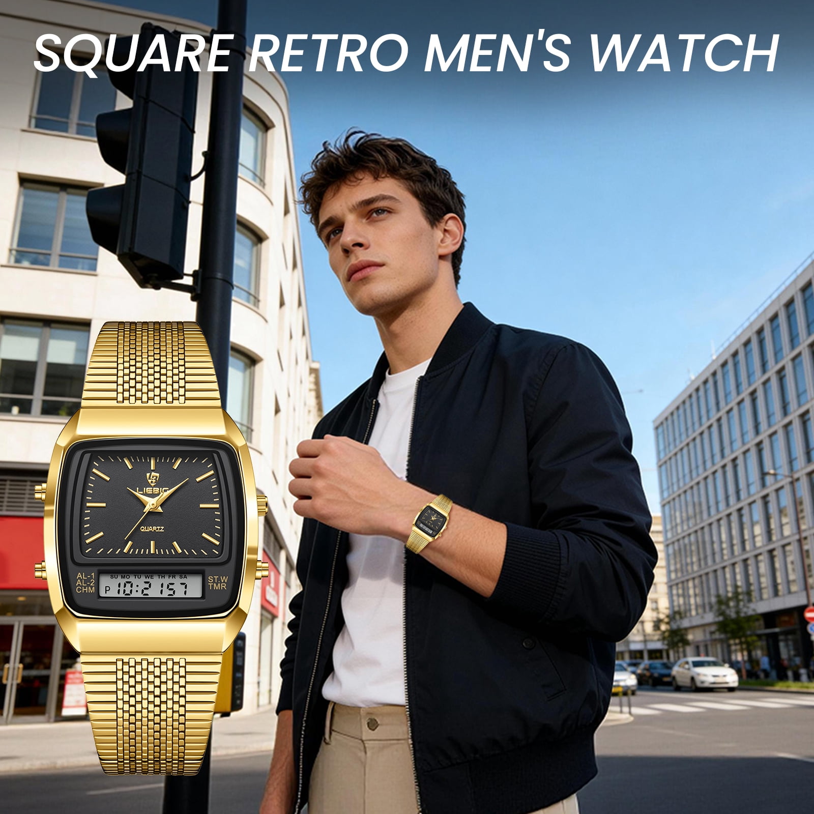 SKMEI Watch for Men Retro Analog Digital Watches Square Dual Display Men's Watches Luxury Stylish Casual Wristwatches