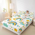 thumbnail image 3 of Manfei Kawaii Rainbow King Sheets, Moon Star Sky Bedding, White Teal, 4-Piece, 1 Flat Sheet, 1 Fitted Sheet and 2 Pillowcases, 3 of 6