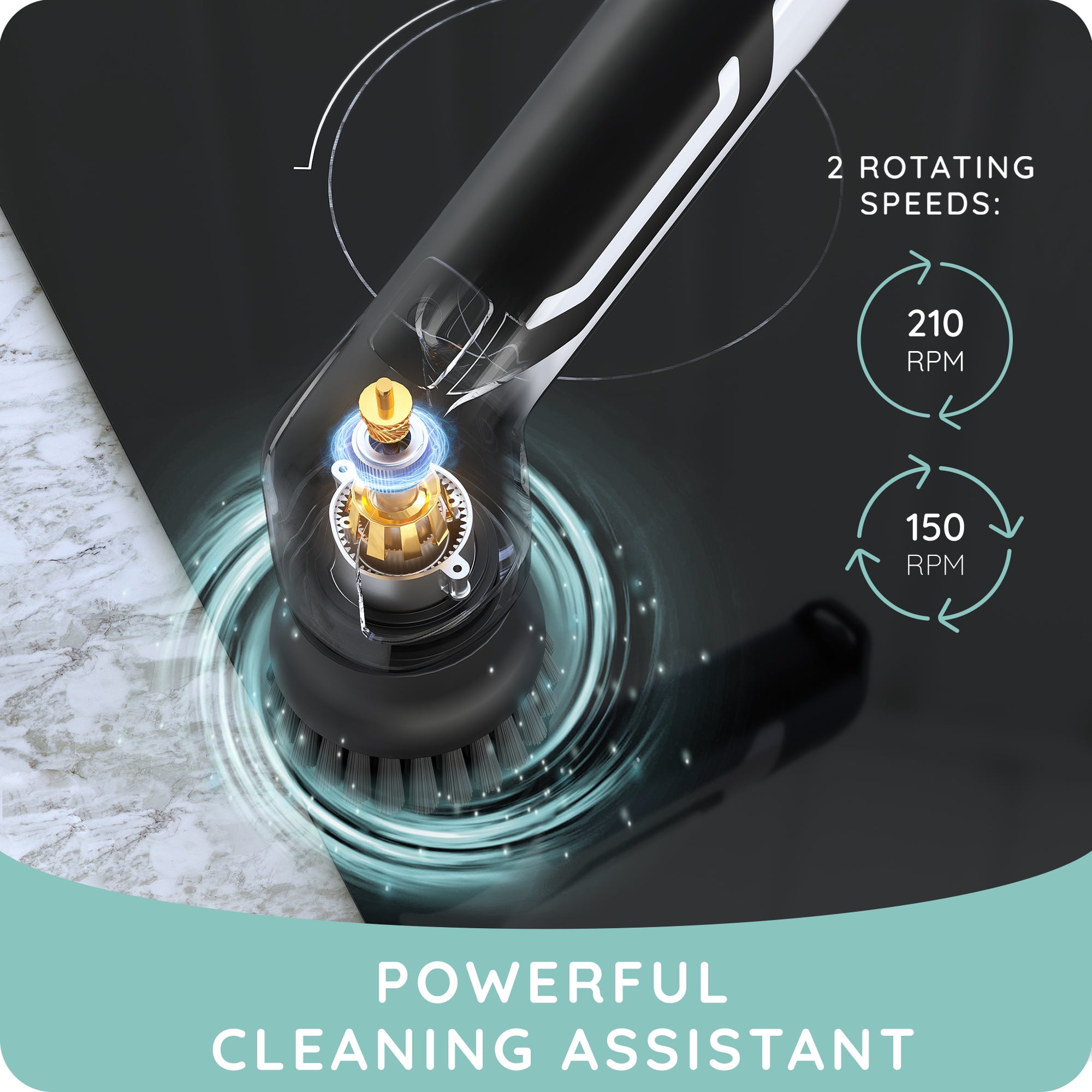 JULY HOME Handheld Electric Spin Scrubber, Cordless Automatic Power Scrubber for Shower, Cleaner for Tile, Grill, Dish, Sink, Shower Scrubber with 3 Brush Heads (White)