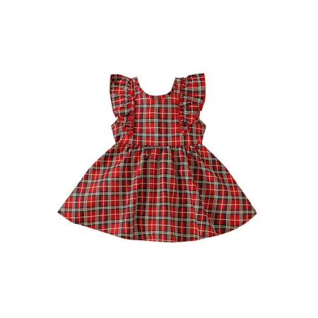 

Bagilaanoe Toddler Baby Girl Plaid Print Dress Fly Sleeve A-line Princess Dresses 6M 12M 18M 24M 3T 4T Kids Casual Backless Swing Sundress