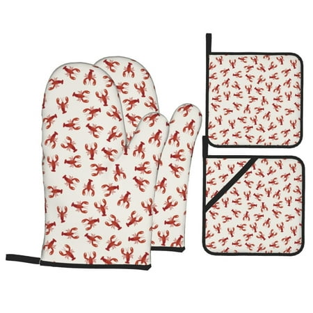 

Oven Mitts and Pot Holders 4 pcs Set lobster Heat Resistant Pot Holders Oven Mitts for kitchen Non-Slip Hanging Loop Oven Glove Potholders for Baking Cooking