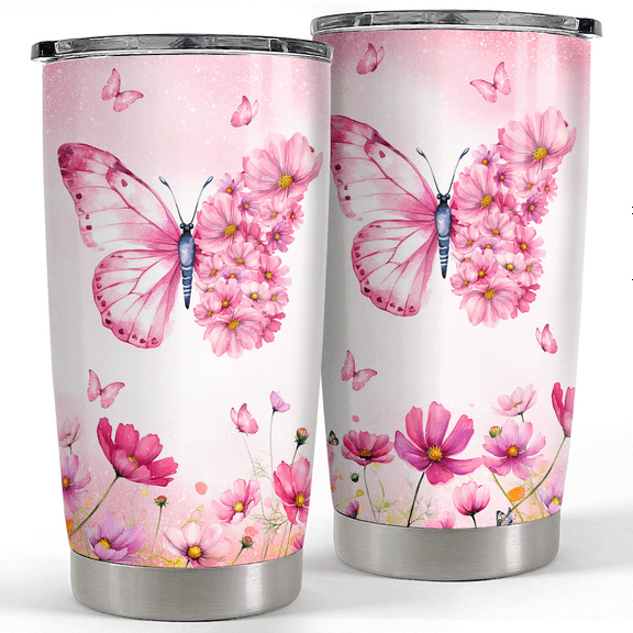 SANDJEST Butterfly Tumbler 20oz Butterfly Gifts for Women Girl Teen Stainless Steel Insulated Tumblers Coffee Travel Cup Mug Gift for Birthday Christmas