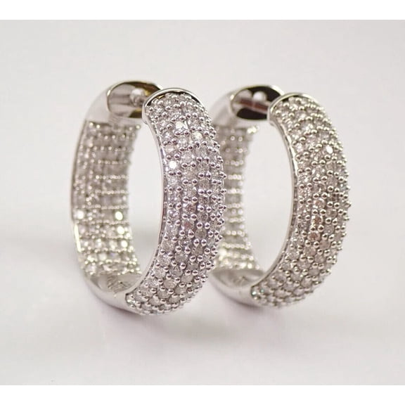 Cluster Hoop Huggie Women's Earrings 14K White Gold Plated 925 Silver Wedding Gift For Her 2CT Round Cut Real Moissanite