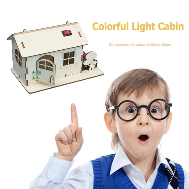 Conjunto de juguete de modelo de construcción de ensamblaje de cabina de madera hecho a mano DIY para niños con luz