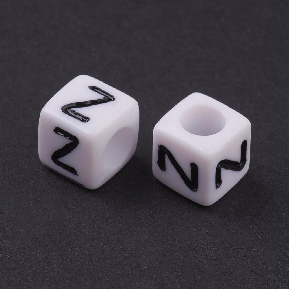 500gs Acrylic Horizontal Hole Letter Beads Cube White Letter Z Size: about 6mm wide 6mm long 6mm high hole: about 3.2mm about 2600pcs/500g