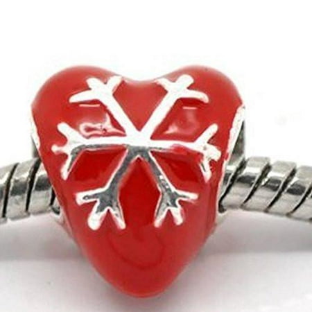 Enamel Snowflake Charm - Enamel Christmas Snowflake Heart Charm European Bead Compatible for Most European Snake Chain Bracelet