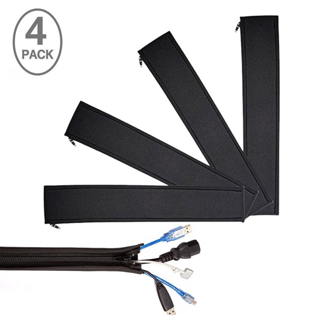 Manguito de gestión de cables, sistema de gestión de cables para TV/ordenador/entretenimiento en el hogar, organizador de cables flexible con funda para cables (50 cm/19,68 pulgadas, negro)