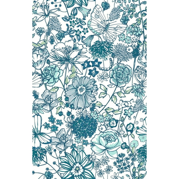 A-Street Prints Daley Blue Line Floral Wallpaper, 20.5-in by 33-ft, 56.38 sq. ft