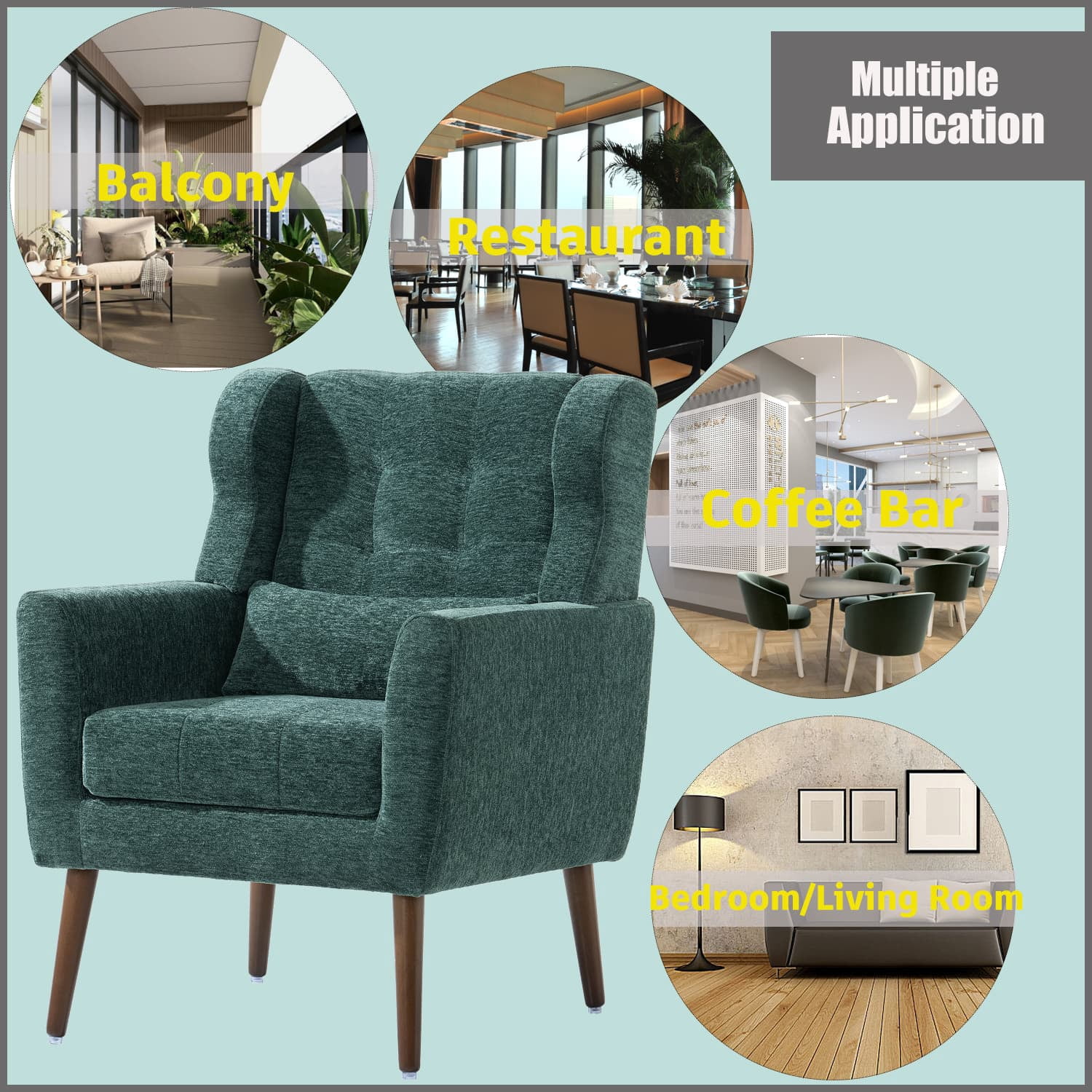 Aukfa Modern Accent Chairs,Chenille Arm Chairs for Living Room w/ Pillow for Bedroom,Blackish Green