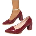 thumbnail image 3 of Wine Women'S Chunky Heel Pointed Toe Pumps Low Cut Dress Shoes For Casual Spring Fall Seasons Comfortable Fashion Footwear With Sturdy Heel, 3 of 9