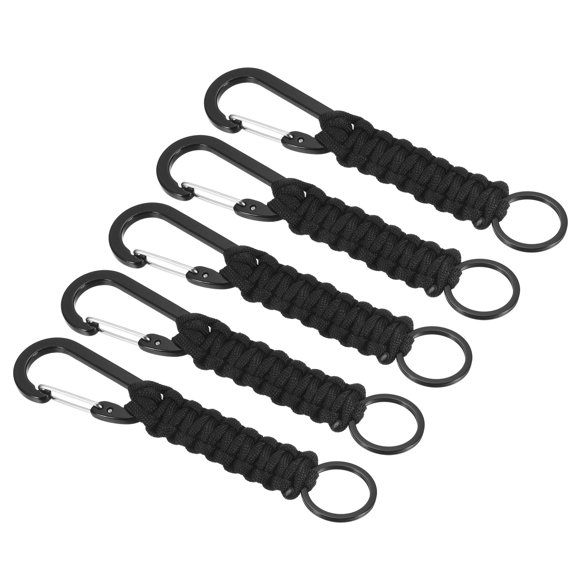 Uxcell Paracord Keychain, 5 Pack Braided Lanyard Key Clip D Rings Survival Keychains Black