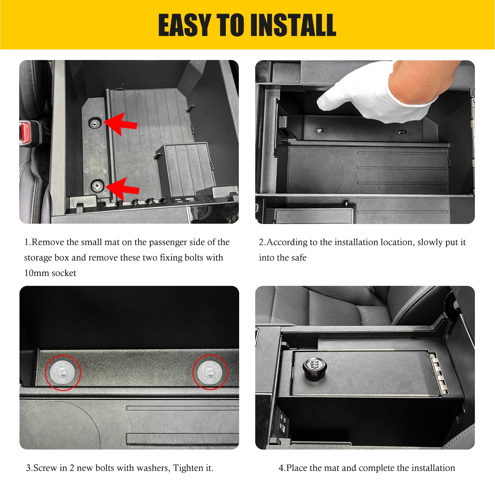 3mirrors Center Console Safe Gun Safe Box with Springs Hinge Compatible with Toyota Tundra 2022-2024 & Sequoia 2023-2024