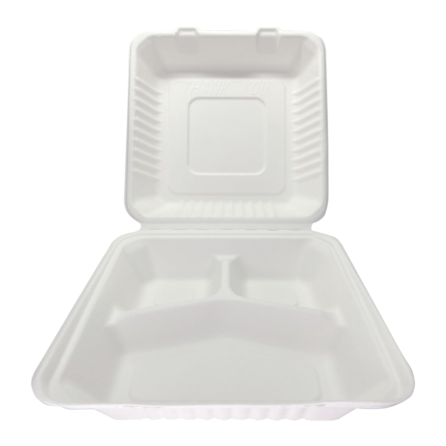 GreenSmart Compostable Paper Square Container 3 Pockets, Clamshell Lid Box Container, 9 in x 9 in, White, 20 Count