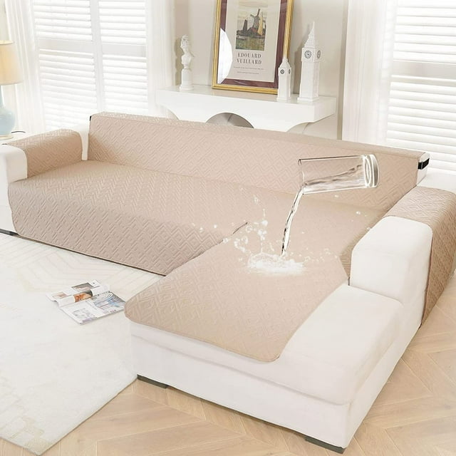 CHOK Waterproof Couch Cover L Shape Sofa Covers Chaise Lounge Slip Cover Reversible Furniture Protector Cover for Dog Cat Pets Kids Children Medium Dark Gray