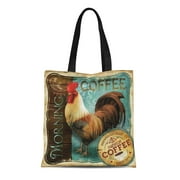 HATIART Canvas Tote Bag Vintage Coffee Rooster Reusable Handbag Shoulder Grocery Shopping Bags