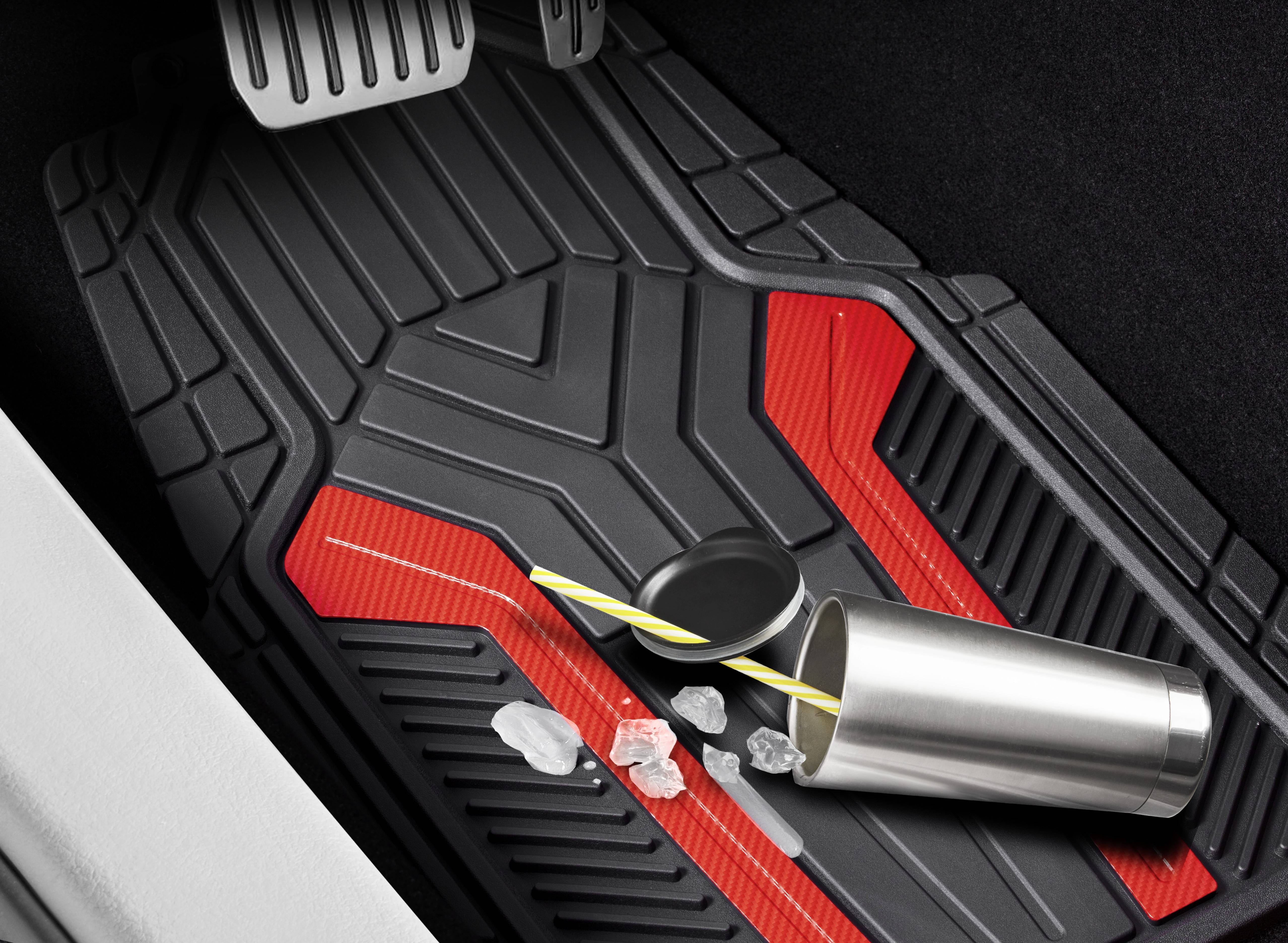 Auto Drive 4-Piece Sports Rubber Car Floor Mats Carbon Fiber Red - Universal Fit, 22WM69-1