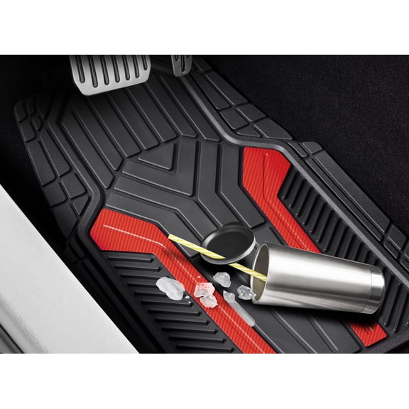 Auto Drive 4Piece Rubber Car Floor Mats Carbon Fiber Red - Universal Fit, 22WM69-1